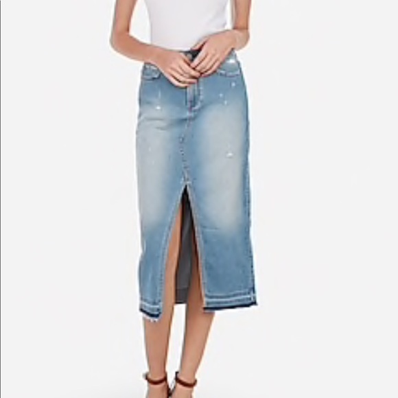 High waisted front slit denim midi skirt - Picture 1 of 3
